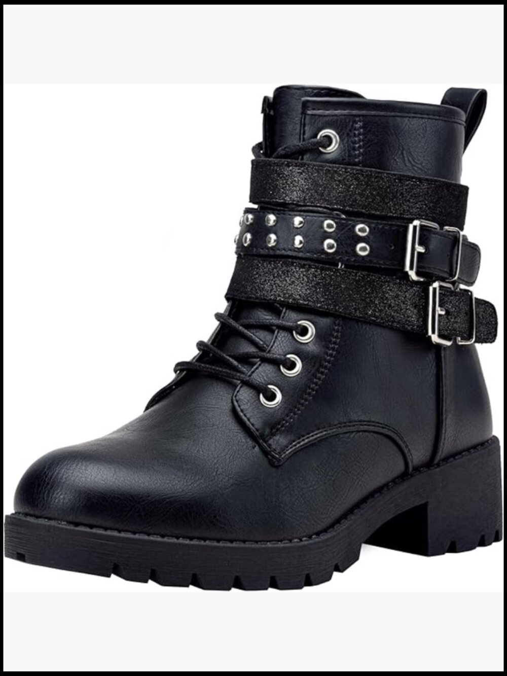 Combat Lace Up Ankle Booties with Inside Zipper, Faux Leather Short Boots